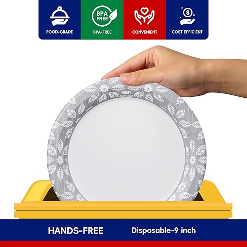 Miniatura 2 de JOLLY CHEF Paquete de 140 platos de papel desechables de 9 pulgadas, a prueba de remojo, a prueba de cortes, platos de papel impresos resistentes