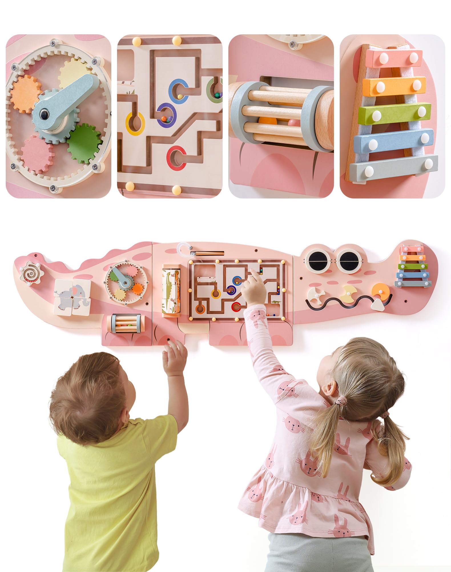 ROBOTIME Elemento da parete - Coccodrillo Activity Board - Tavola in legno - Avventura divertente nella giungla - Multi - Giocattoli interattivi - Selettori di forme - Turnaze - Montessori educativi -