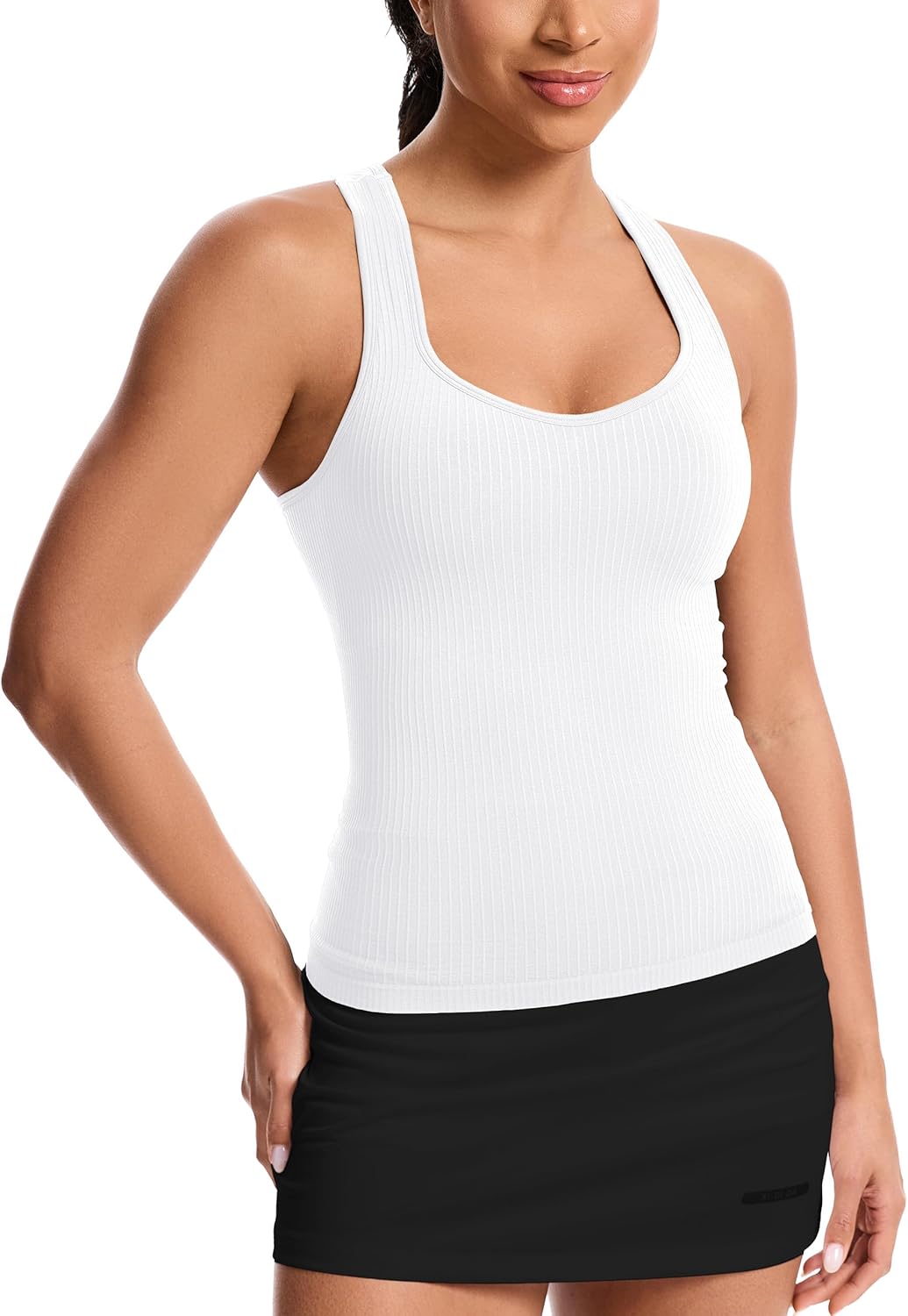 MathCat Women's Workout Tank Top with Built-in Bra, Slight V-Neck Racerback Sports Shirt, Breathable Athletic Camisole - Image 2