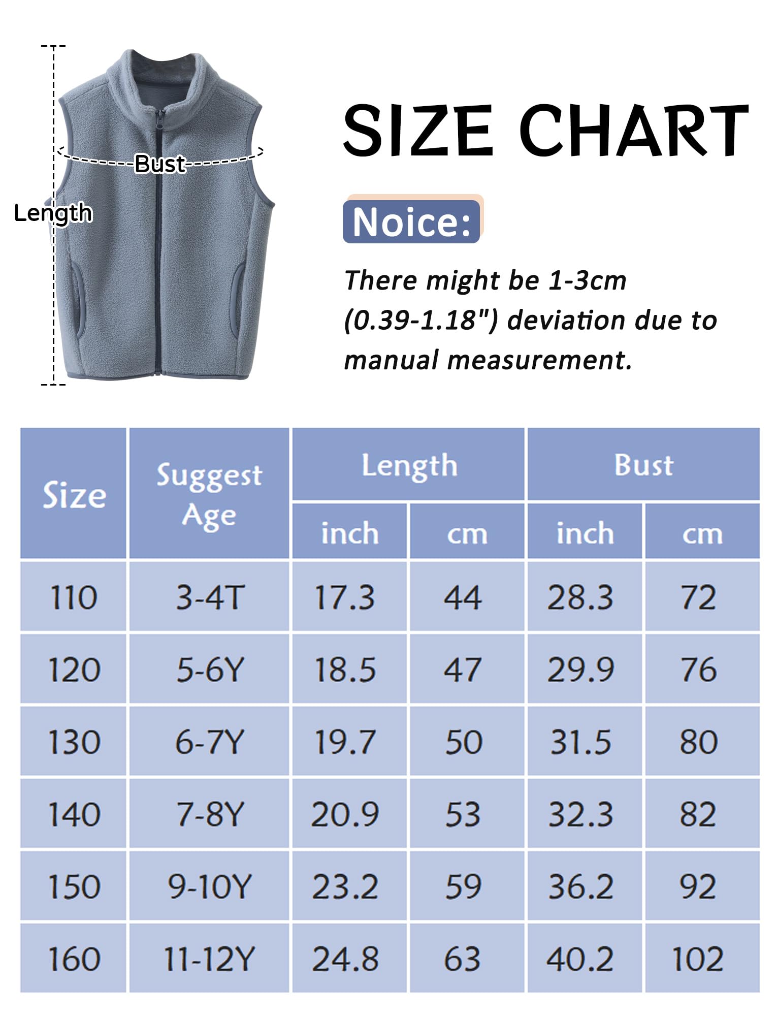 Happy Cherry - Chaleco de Vellón Polar Invierno para Niña Niño Chaqueta sin Mangas Forro Polar Fleece-Weste Infantil Chalecos Térmicos Sólidos Niños Pequeños Otoño - 104-160cm
