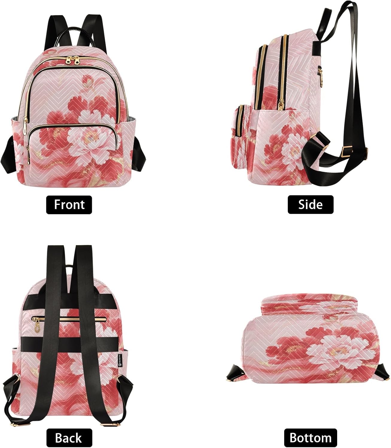 Quilted Backpack for Women Floral Peony Pastel Carry-On 14 Inch Laptop Backpack