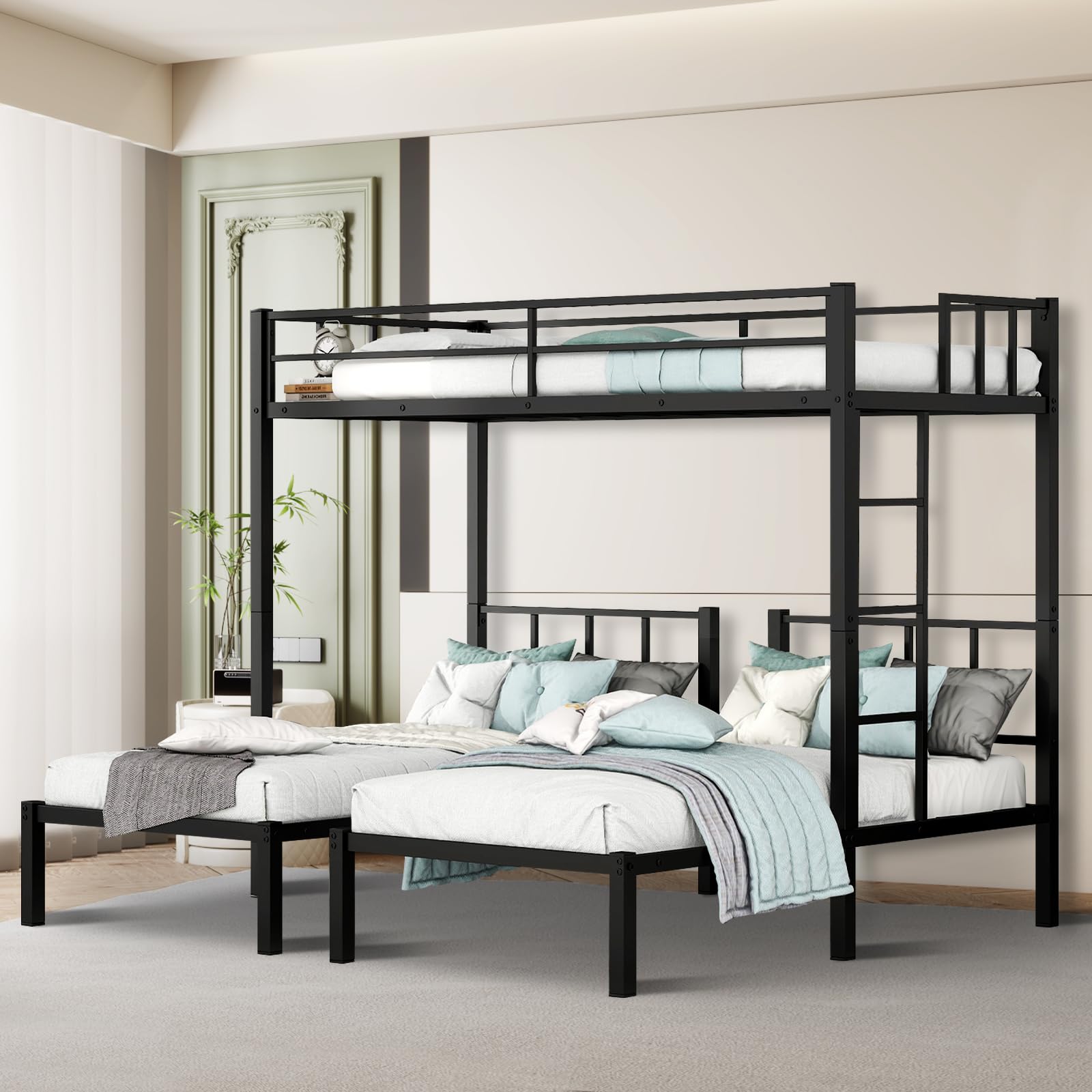 Photo 1 of ***USED - LIKELY MISSING PARTS - UNABLE TO VERIFY FUNCTIONALITY***
Twin Over Twin Triple Bunk Bed, Metal Twin 3 Bed Bunk Beds with Safety Guardrail & Ladder