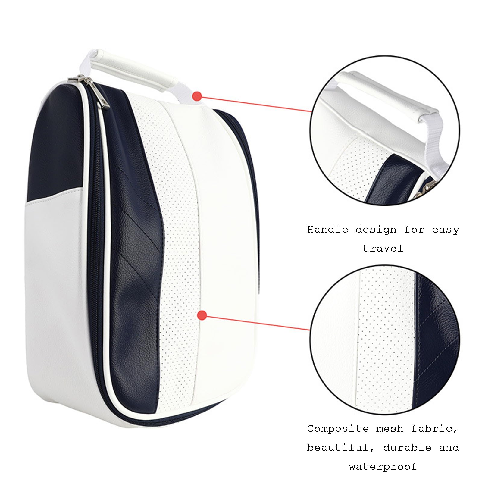 Tragbare Golfschuhtasche aus PU-Leder, Leichte Reise-Schuhtragetasche mit Reißverschluss, Sportschuhtasche mit Belüftung
