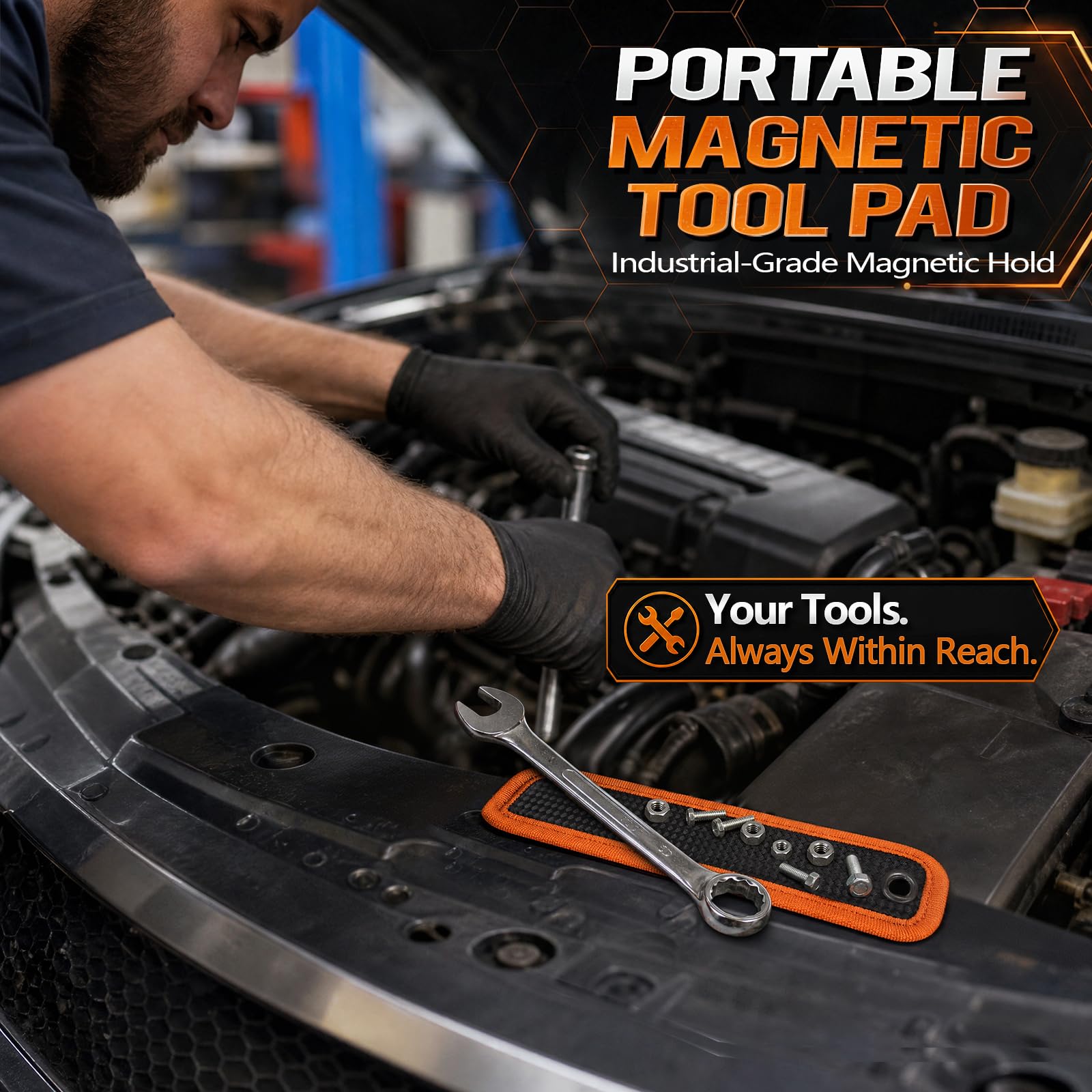 Magnetic Tool Pad with Carabiner Clip, Portable Magnetic Tool Mat for Mechanics, Heavy-Duty Rare Earth Magnet Holds Up to 10 lbs, Non-Marring PVC Magnetic Parts Holder for Wrenches, Bolts & Screws — Amazon image 5
