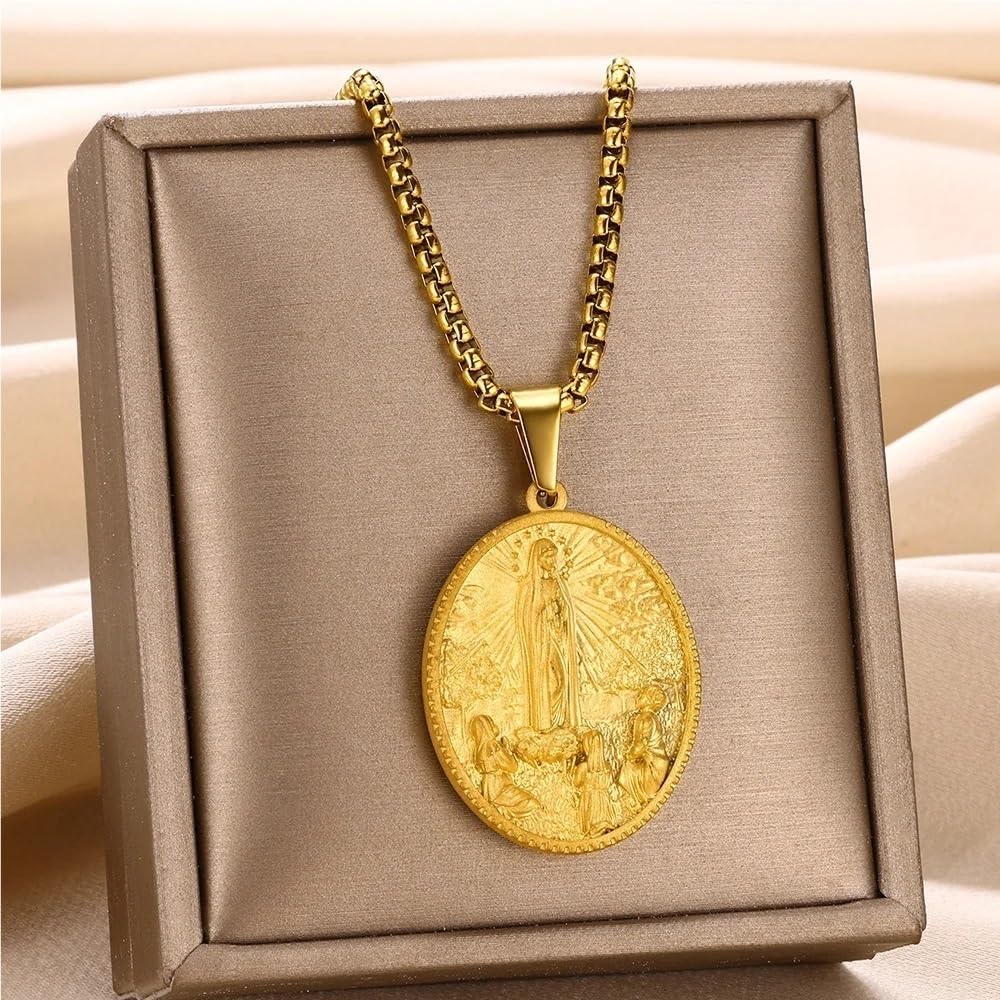 DYFUHO Médaille Vierge Marie Cadena Virgen De Mary Salut Évangélisation Collier,Collier Médaillon Miraculeux