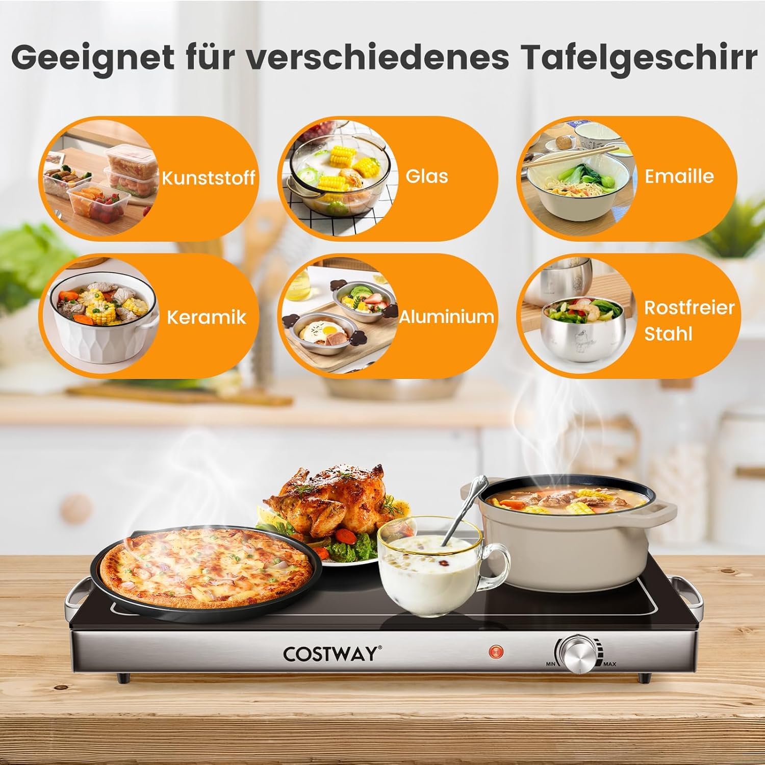 FANTASK Piastra riscaldante elettrica da 50 ℃ a 120 ℃ con regolatore di temperatura, riscaldatore a buffet in acciaio inox con funzione piastra riscaldante