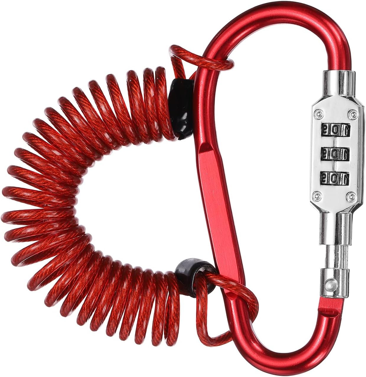 PATIKIL Security Steel Cable Lock, (4.9 Feet, Red), Double Loop Safety Wire Rope with 3.8" D-Shaped 3-Digit Code Combination Lock, Suit for - Bicycles/Motorcycle/Suitcase/Luggage
