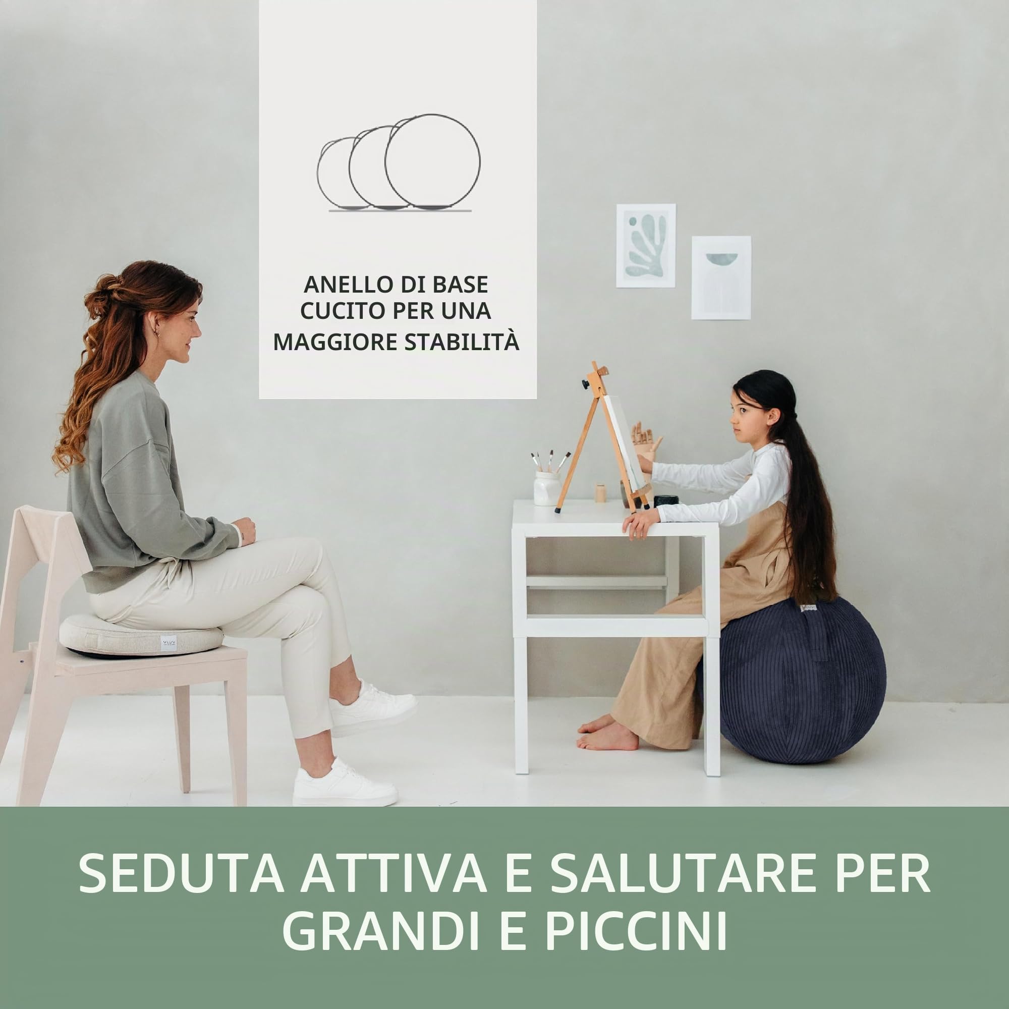 VLUV® BOL VLIP - Palla da seduta ergonomica, traspirante, con manico e protezione antirotolamento, rivestimento in tessuto lavabile, per gravidanza, 65 cm