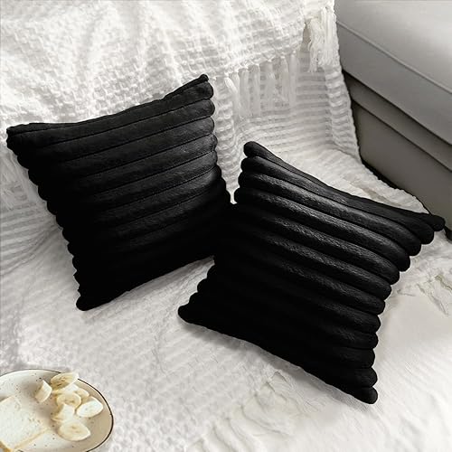 Miniatura 6 de Paquete de 2 fundas de almohada de terciopelo de 18 x 18 pulgadas, fundas de almohada cuadradas de piel sintética para decoración de sala de estar,