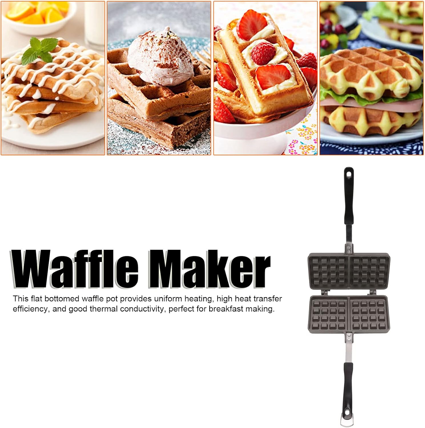 Double Pie Waffle Maker, Non Stick Waffle Irons with Anti Scalding Handle, Portable Aluminum Alloy Stove Top Cast Iron Waffle Maker Pan, Perfect for Kitchen Cooking and Family Breakfast Baking