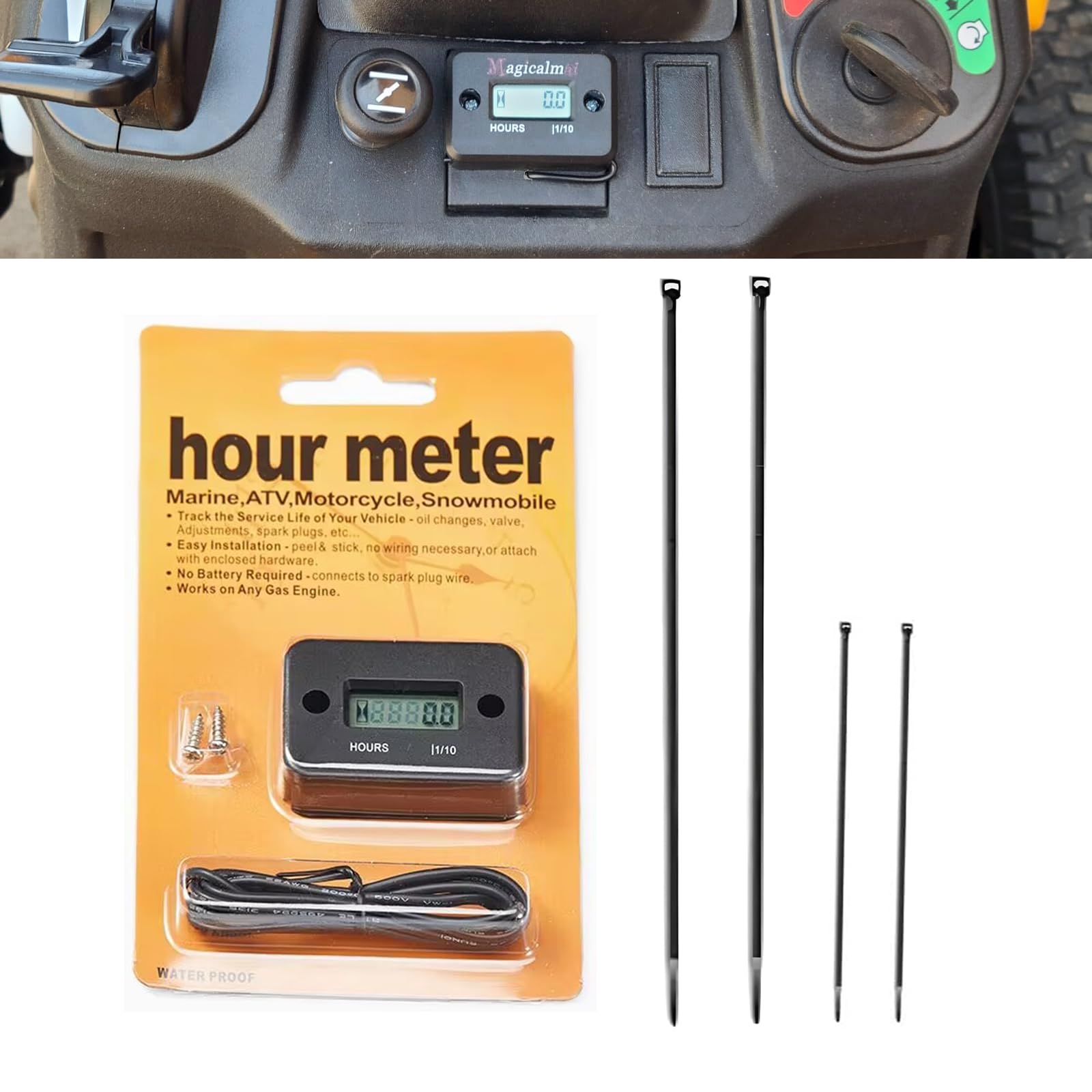 Hour Meter, Inductive Waterproof LCD Digital Display Timer for Spark Plug High Voltage Wire, with Cable Tie and Screws, for Most Dirt Bike Motorcycles ATVs Boats Outboard Motor (Black)-image-32