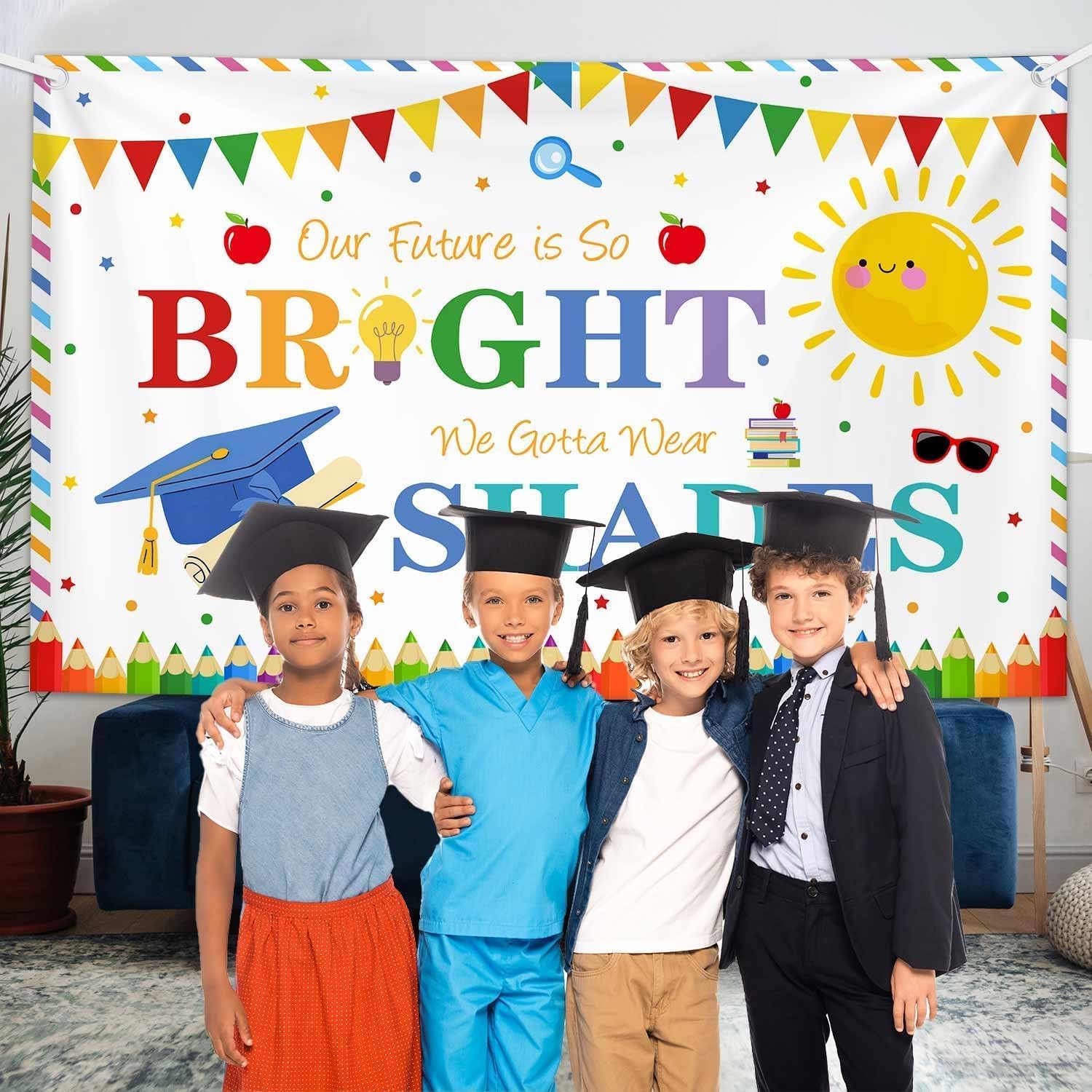 MEHOFOND Preschool Kindergarten Graduate Backdrop School Prom Party Decorations Bright Future Graduation Decor Congrats Class of 2026 Kids Congrats Grad Background Photo Props 8X6ft