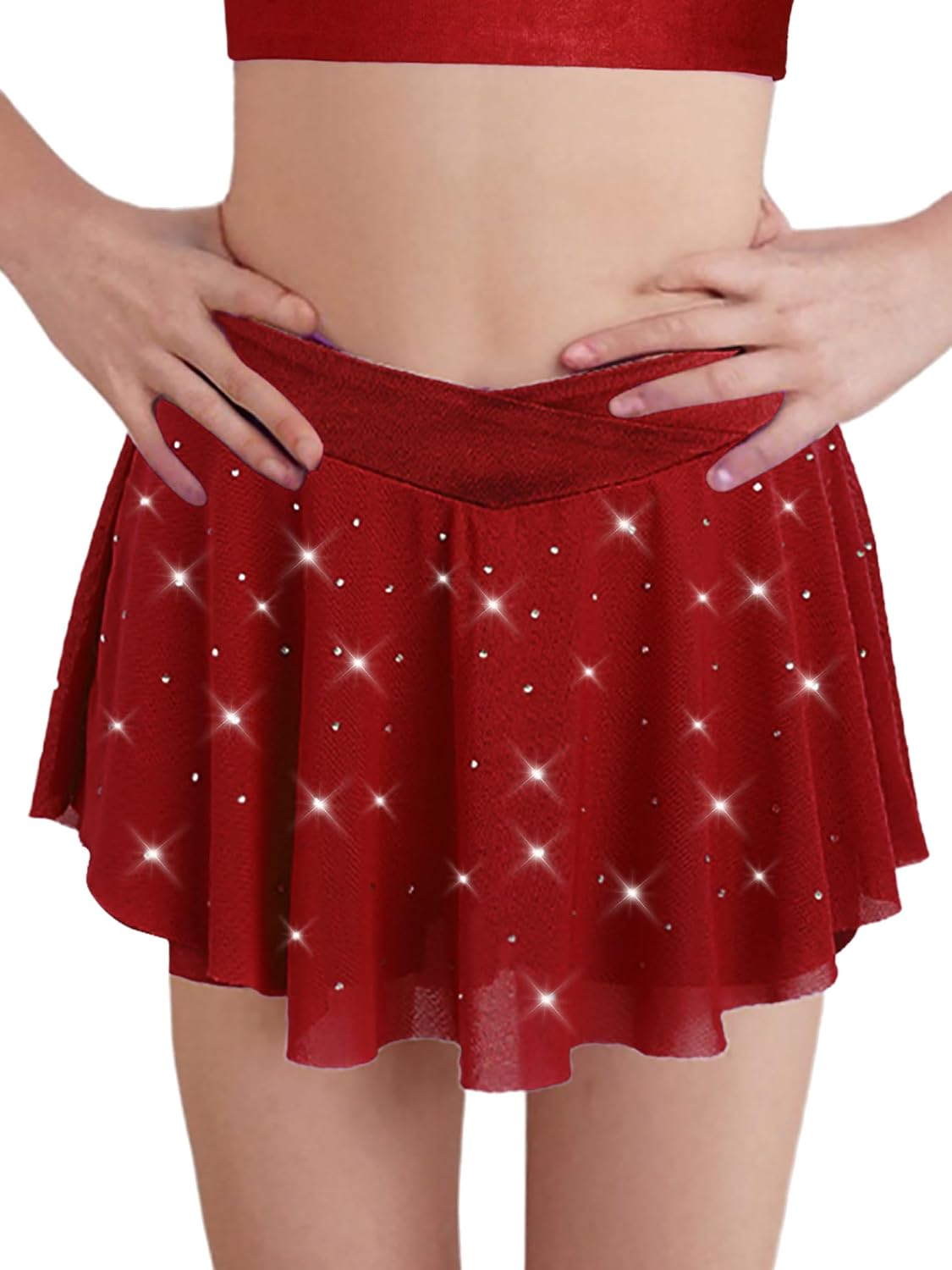 Yhong Kids Girls Ballet Dance Skirts Shiny Rhinestone Dance Skirts Jazz Hip Hop Dancewear