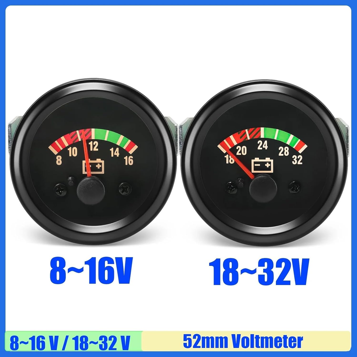 Pointer 52mm Car Gauge DC8-16V,18-32V Voltmeter Generator Voltage Meter Fit for Engine 12V/24V(18-32V)