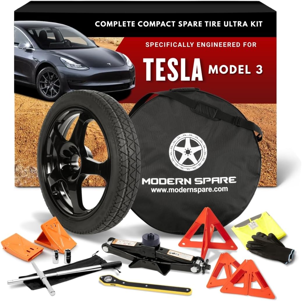 Modern Spare - Fits 2017-2026 Tesla Model 3 - Complete Compact Spare Tire Ultra Kit With Carrying Case