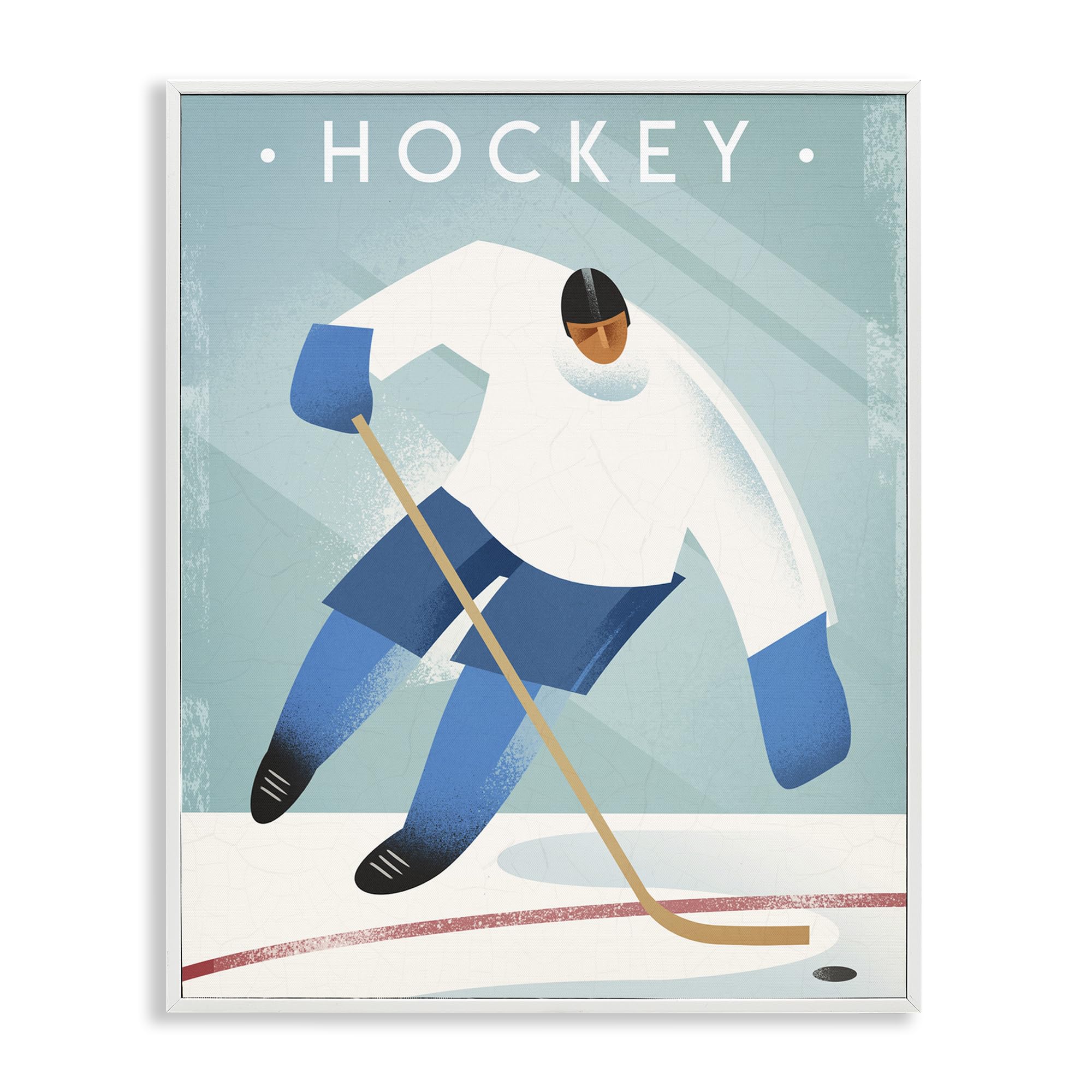 Stupell Industries Coastal White (Textured) 'Vintage Hockey Player'| Framed Giclee Art