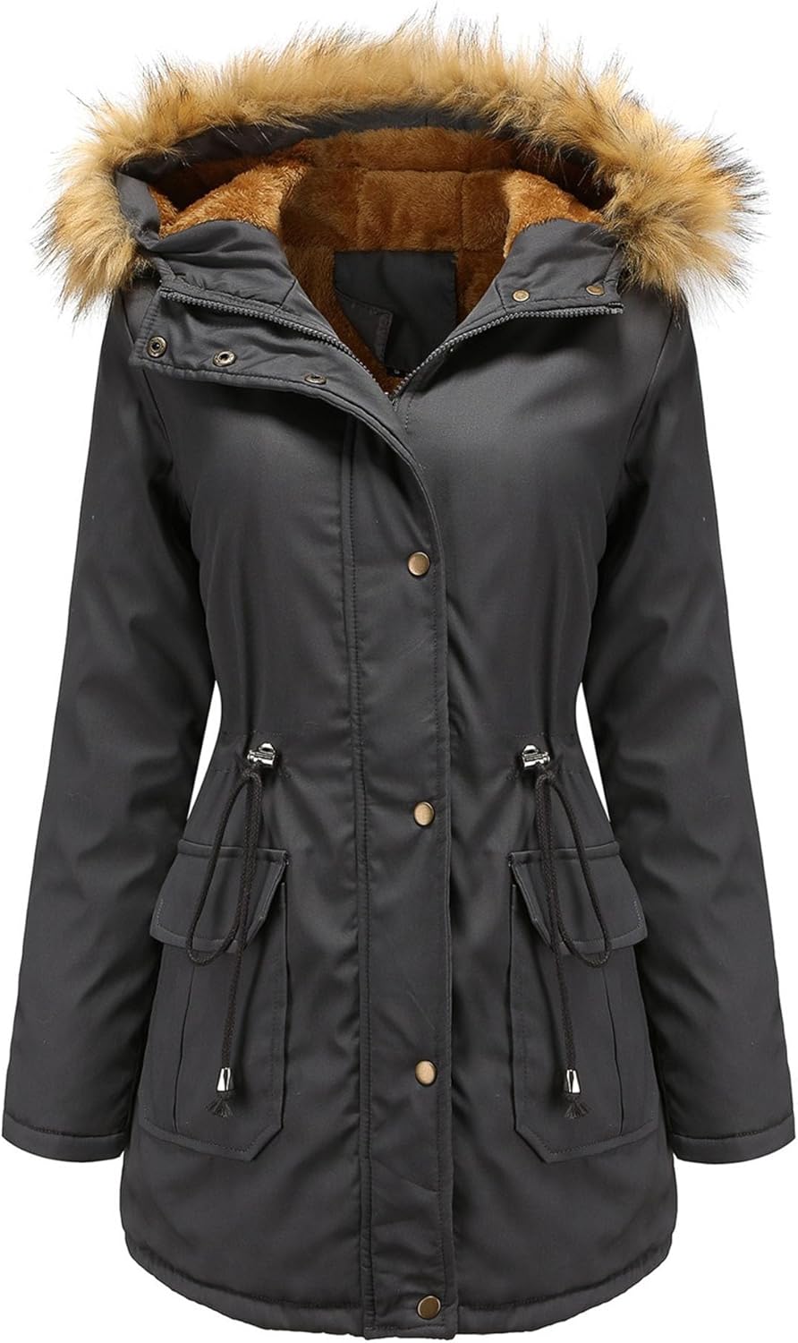 JEKE-DG Women's Heavyweight Fleece Lined Parka Jacket Warm Hooded Anorak Jacket Thicken Militray Winter Outerwear