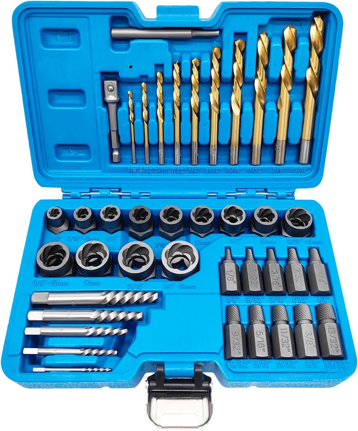 40PCS Bolt Screw Extractor Set, Easy Out Bolt Remover Adaptor Kit with Hex Adapter, Knockout Pin, Left Hand Cobalt Drill Bit, Bolt Extractor Removal Tool for Damaged, Studs, Rusted, Screw
