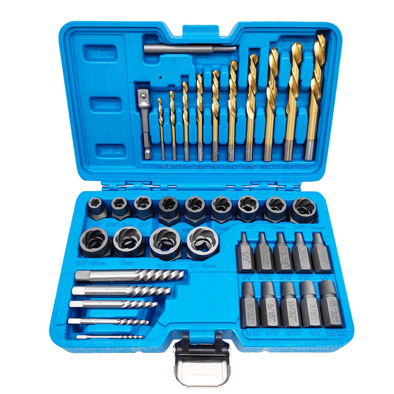 JEUCLEL 40PCS Bolt Screw Extractor Set, Easy Out Bolt Remover Adaptor Kit with Hex Adapter, Knockout Pin, Left Hand Cobalt Drill Bit, Bolt Extractor