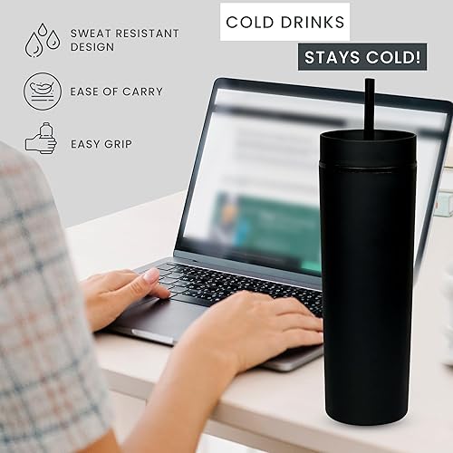 Miniatura 2 de SKINNY TUMBLERS - Paquete de 4 vasos de acrílico color pastel mate con tapa y popote, perfecto para el hogar, fiestas, viajes, vaso de plástico