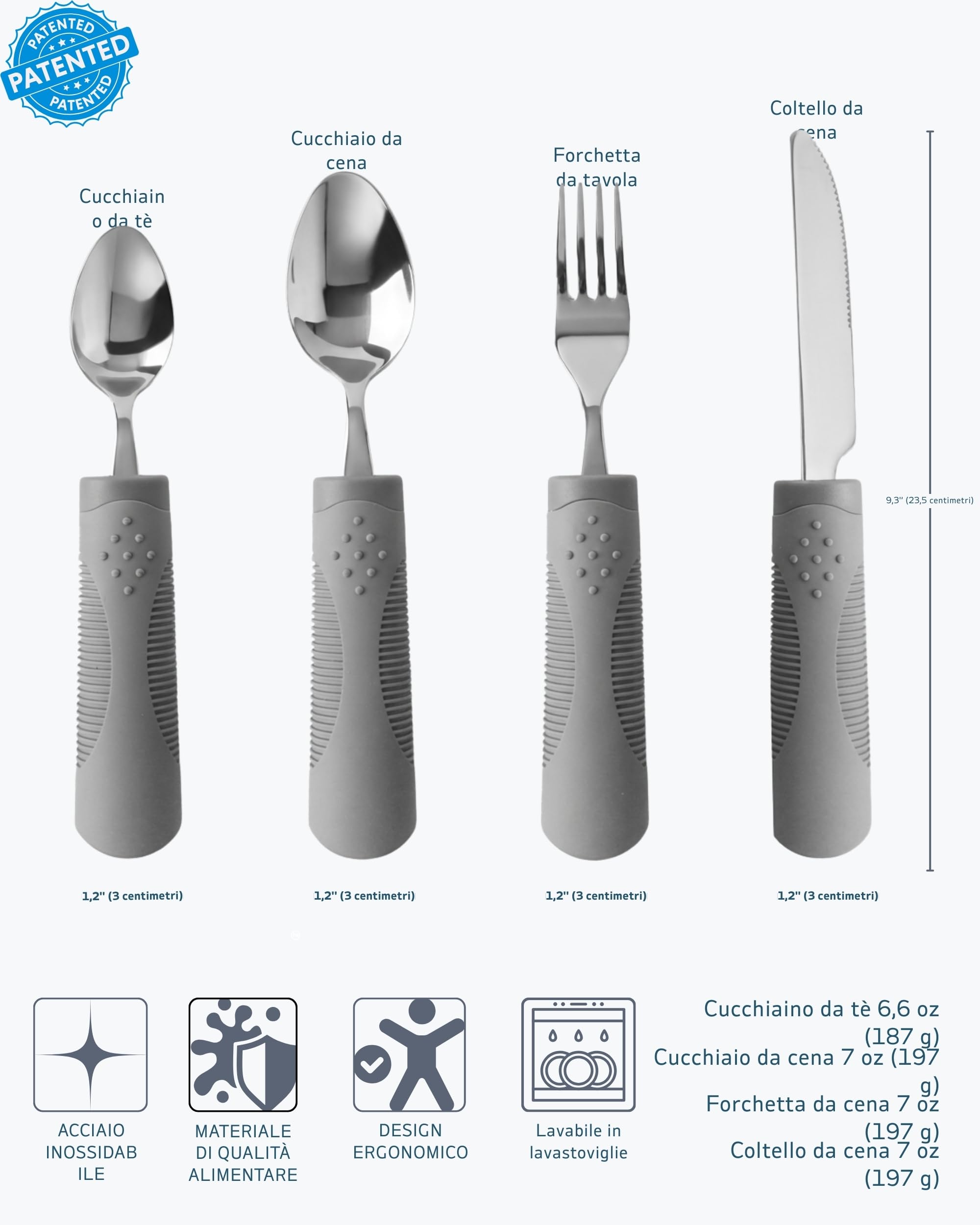 Set di utensili adattivi ponderati da 200 ml (4 pezzi) – argenteria pesante per Parkinson, tremori alle mani e artrite, posate terapeutiche per mangiare