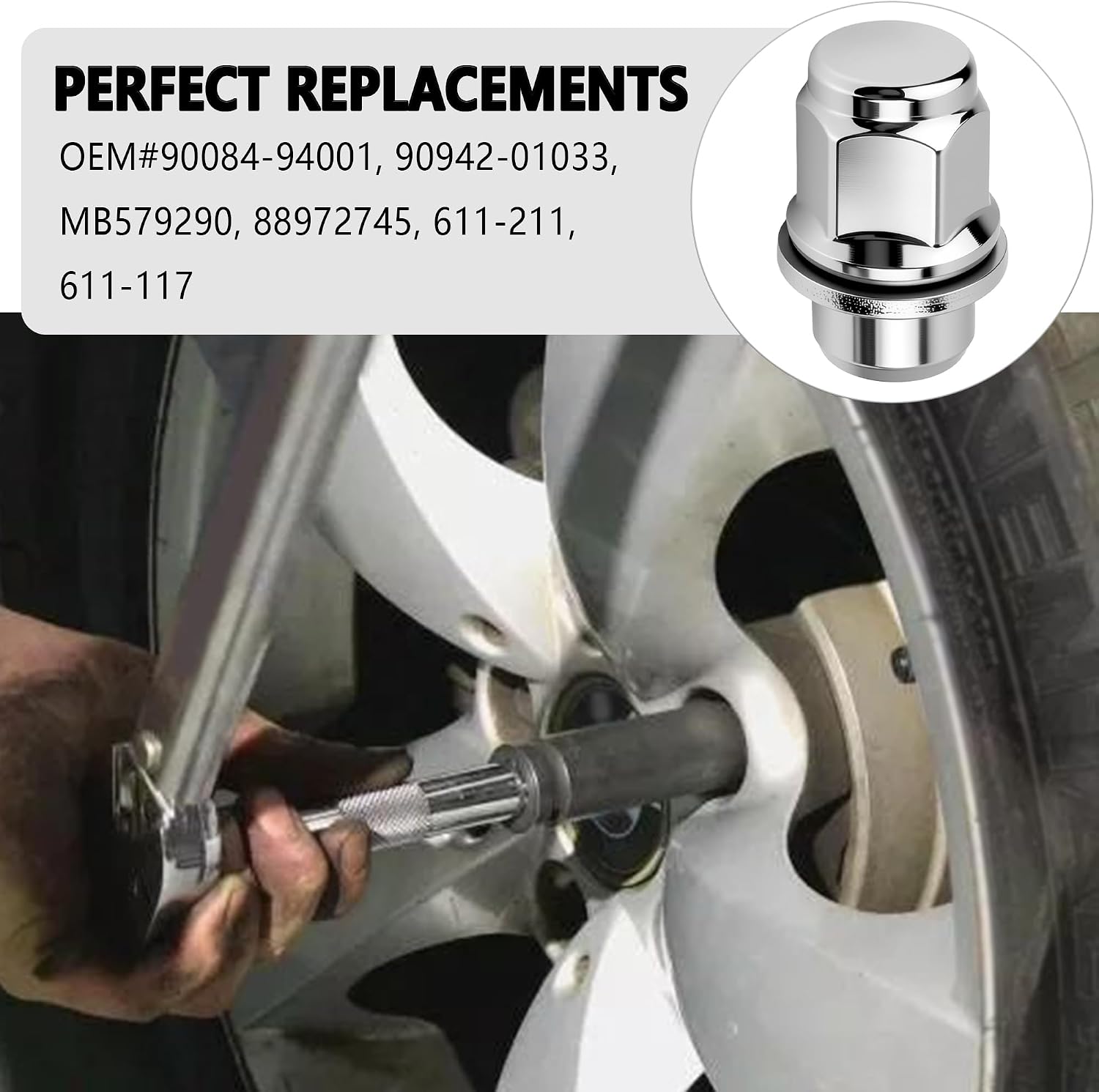 4PCS M12x1.5 Lug Nuts Set,Chrome-Plated Steel Wheel Locks Lug Nuts with Washer Replaces OEM#90084-94001,Lug Nut Lock Set Compatible with Toyota Camry Prius Lexus ES250 Scion (4PCS)