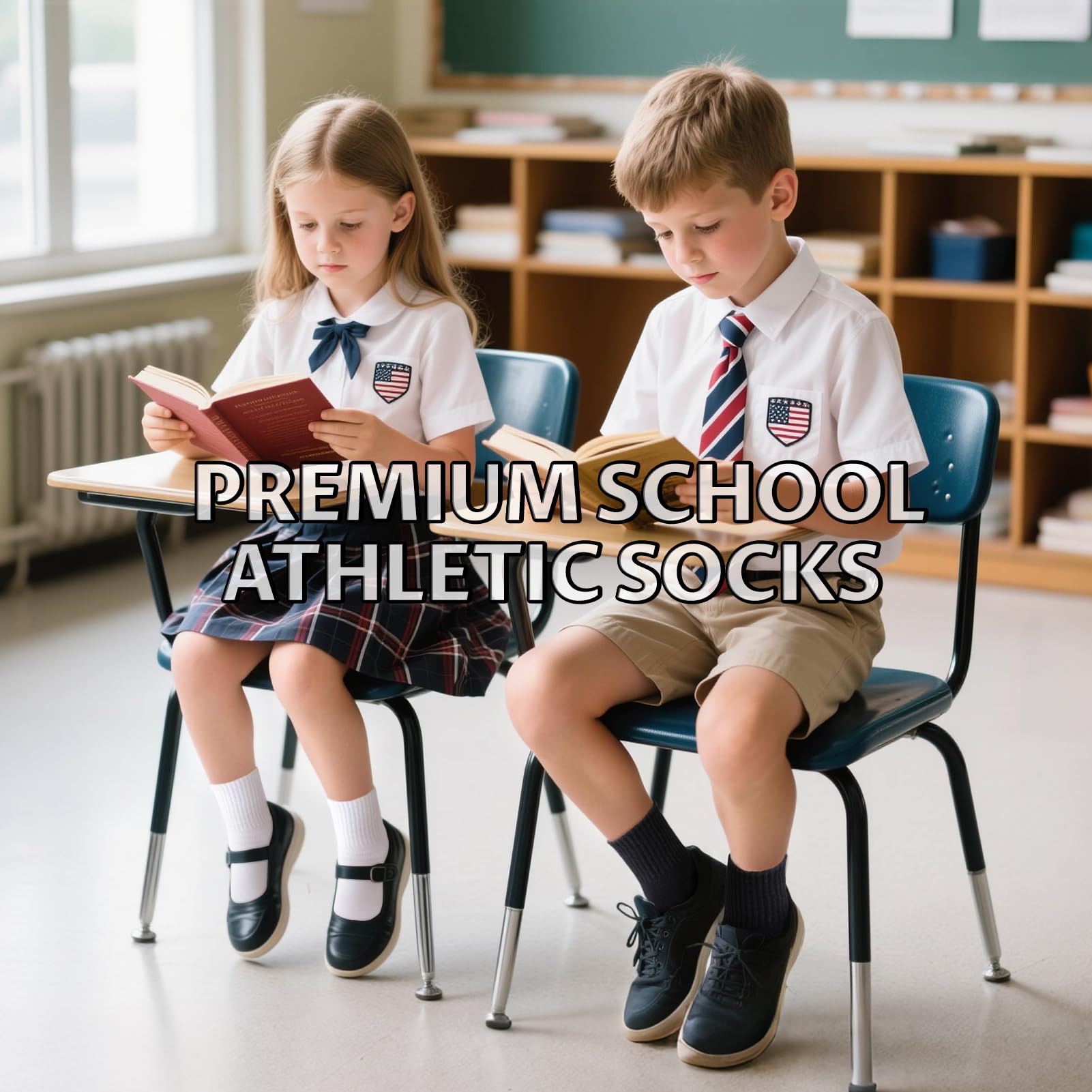 Lot de 6 paires de chaussettes athlétiques en coton sans couture pour uniforme scolaire