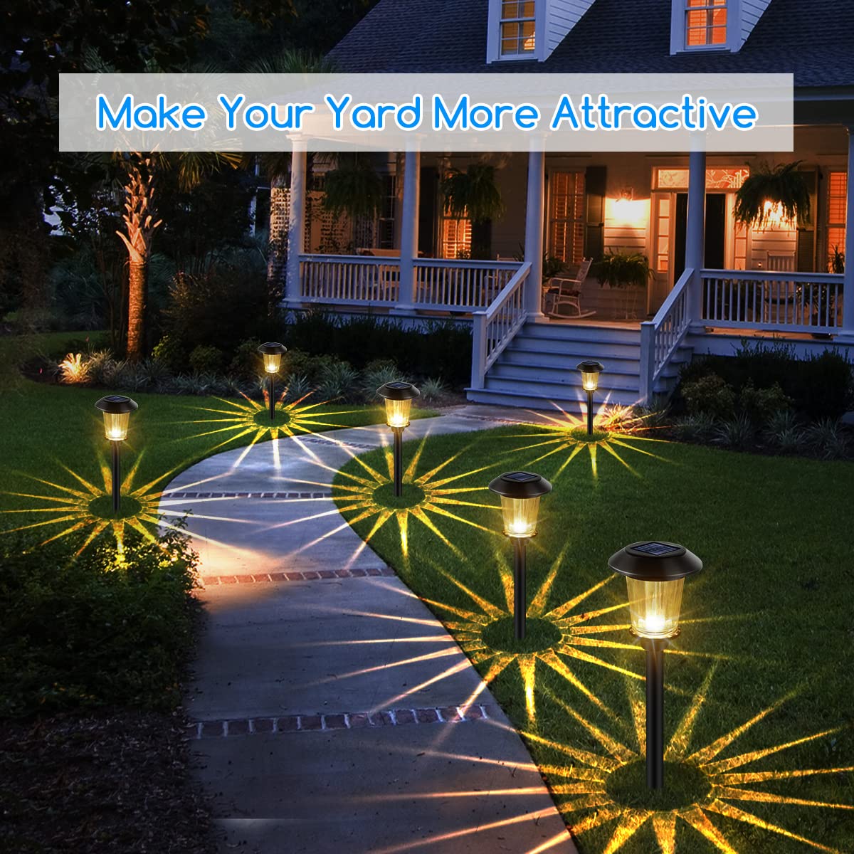 Luces solares de cristal, luces solares para exteriores, 2 modos, impermeables, con energía solar, iluminación decorativa de paisaje para caminos, patios, pasarelas (paquete de 6, color blanco cálido) 7