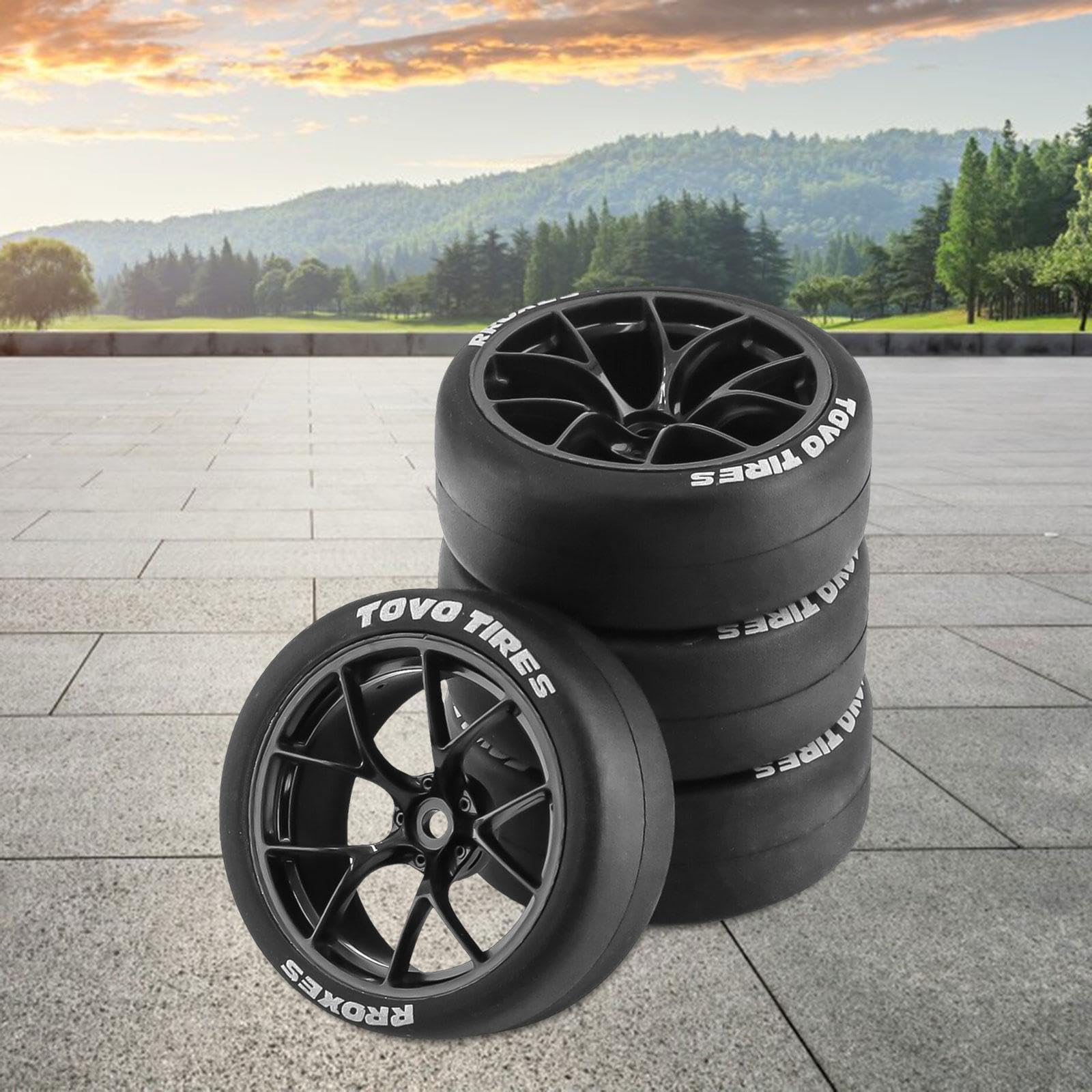 Amagogo 4X Ruote E Pneumatici per Veicoli Rc, Rc Auto Rally Pneumatici di Ricambio 12mm Mozzo Resistente all'Usura Durevole per Xv01 1/10 su Strada Touring Car Accessori, Nero