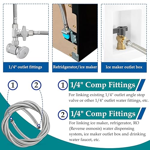 Miniatura 3 de Kit de línea de agua para refrigerador para máquina de hielo trenzada, manguera de líneas de suministro de agua Pex de 18 pies para caja de salida