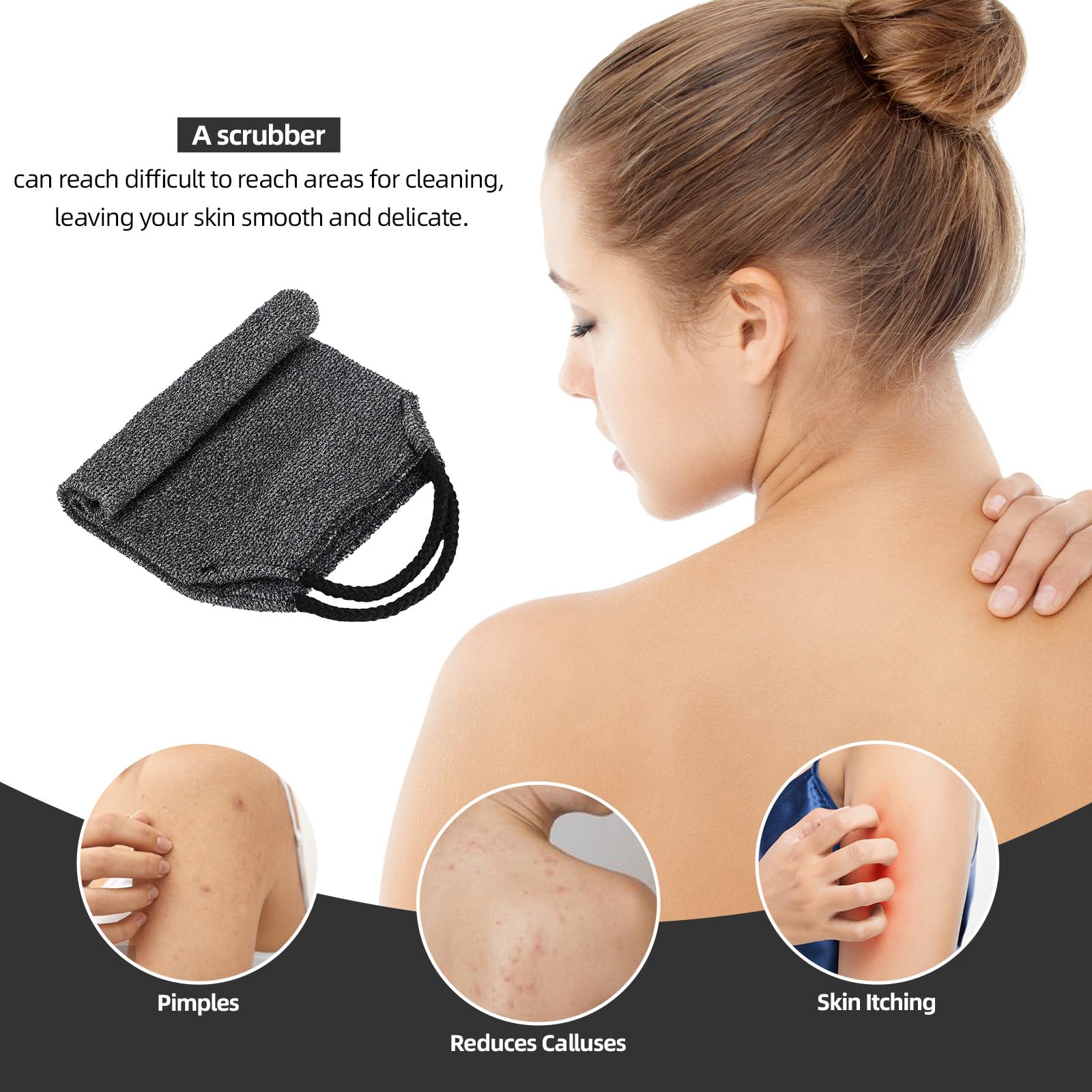 2 toallas exfoliantes de espalda con asas, toalla exfoliante corporal para ducha, exfoliante de espalda de nailon, lavadora para hombres y mujeres (gris)