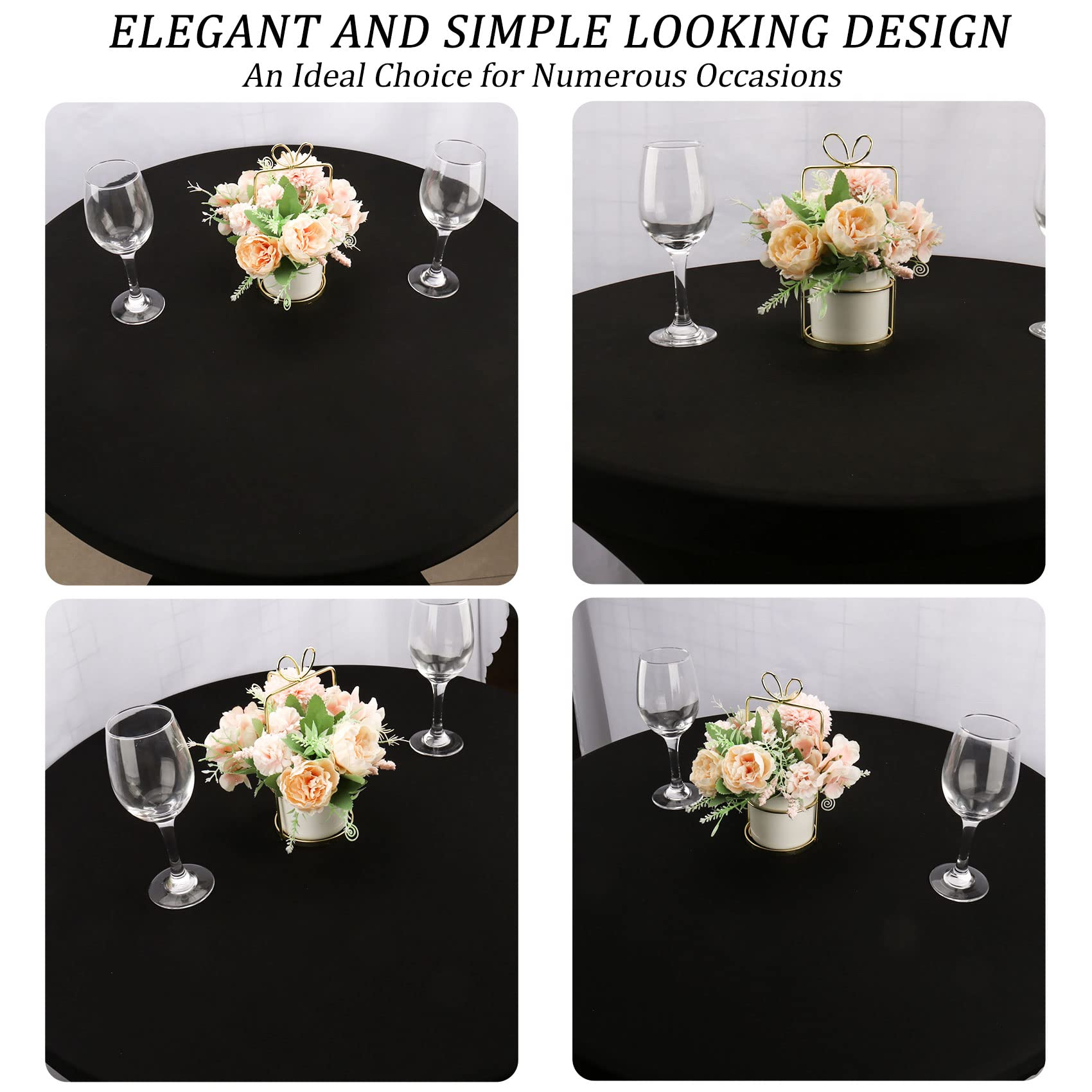 Paquete de 4 manteles de elastano con esquinas cuadradas elásticas de 32 x 43 pulgadas, mantel redondo de cóctel negro, mesa alta ajustada para bar, bodas, cumpleaños, banquetes, fiestas al aire libre