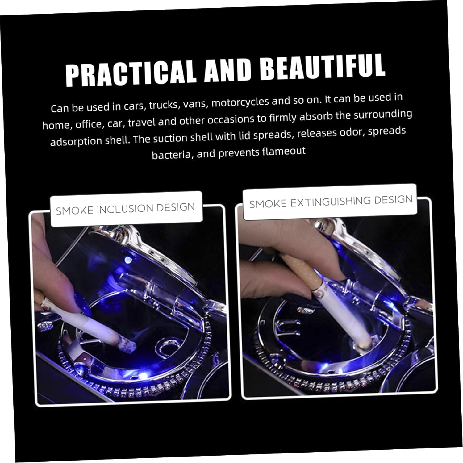 Led Light Car Ashtray Travel Portable Decorative Auto Ashtray Lid Sealing Smoke Prevention