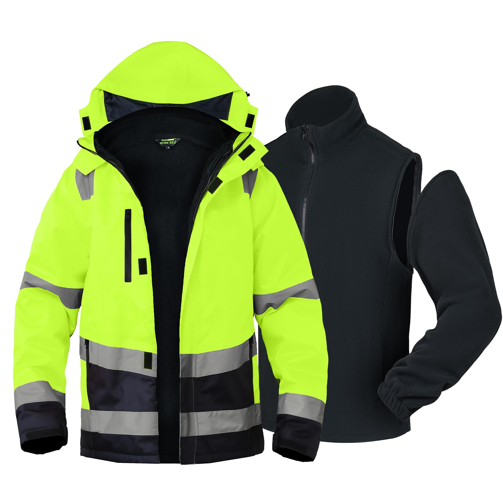 WORK IDEA Vielseitige 3-in-1 Arbeitsjacke mit Reflektoren - Wasserdicht, Winddicht, atmungsaktiv - Ideale Winter-Arbeitskleidung und Warnschutzjacke für alle Jahreszeiten