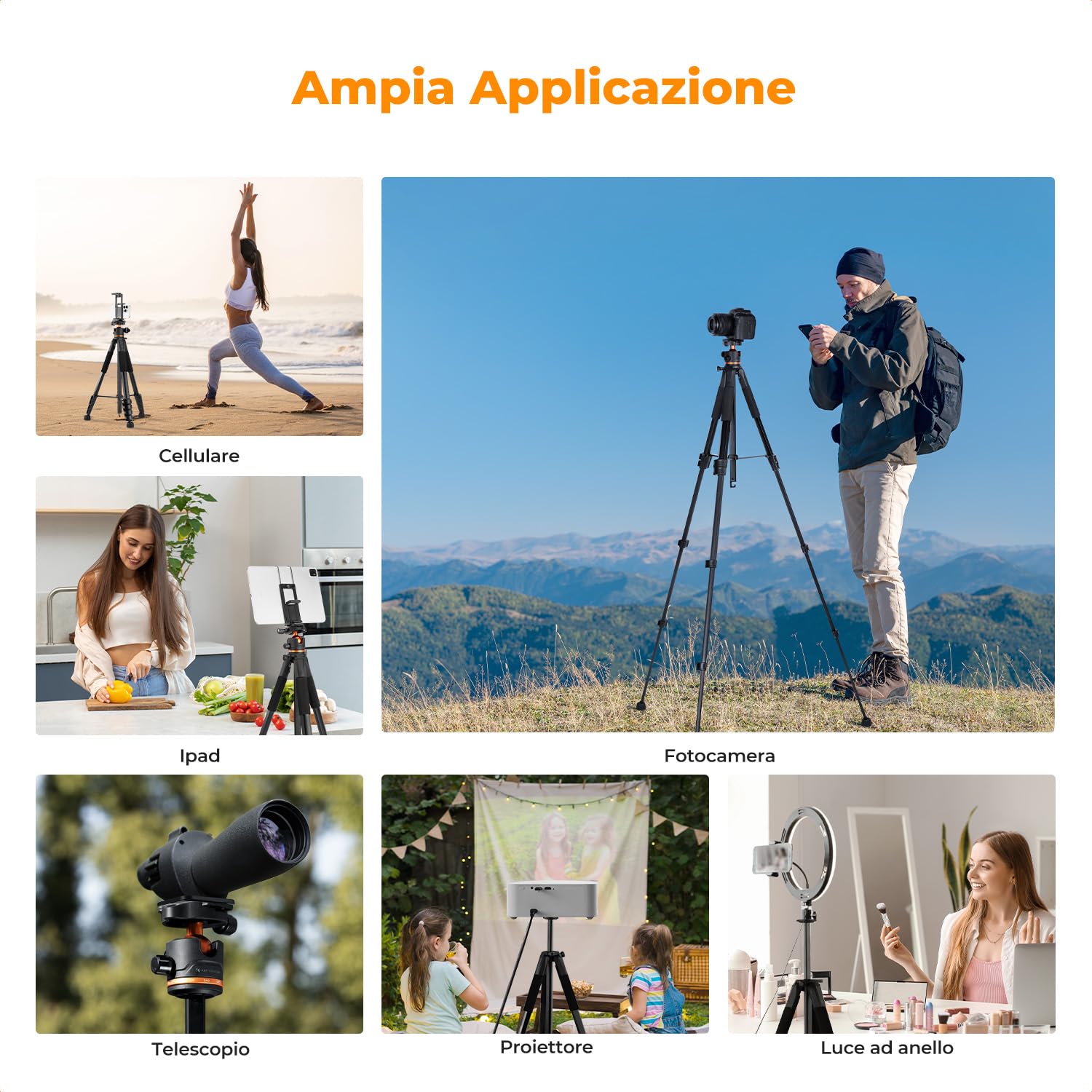 K&F CONCEPT Treppiede Fotocamera e Smartphone 190cm, Cavalletto Fotografico in Alluminio con Telecomando Bluetooth e Testa a Sfera, Treppiede Compatto per DSLR/Ipad/Live Streaming, S255A3