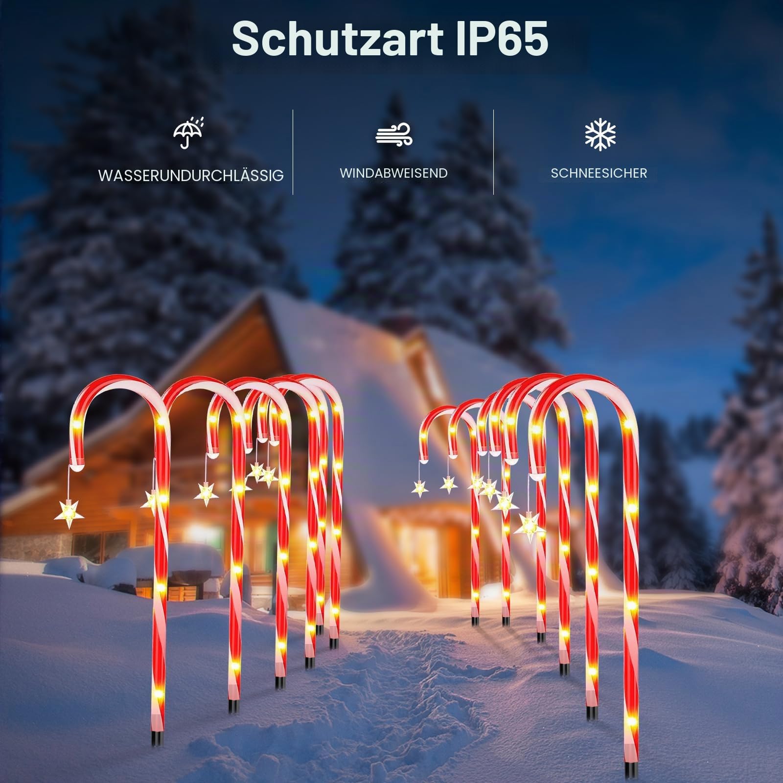 Solar Weihnachten Zuckerstangen Lichterketten, 12 Stück 72 LED Candy Cane Lichter Weihnachtsdeko, 8 Modi Solar Weihnachts Lichter Aussen, Wasserdicht Solarleuchten Garten Deko für Weihnachtsweg Rasen
