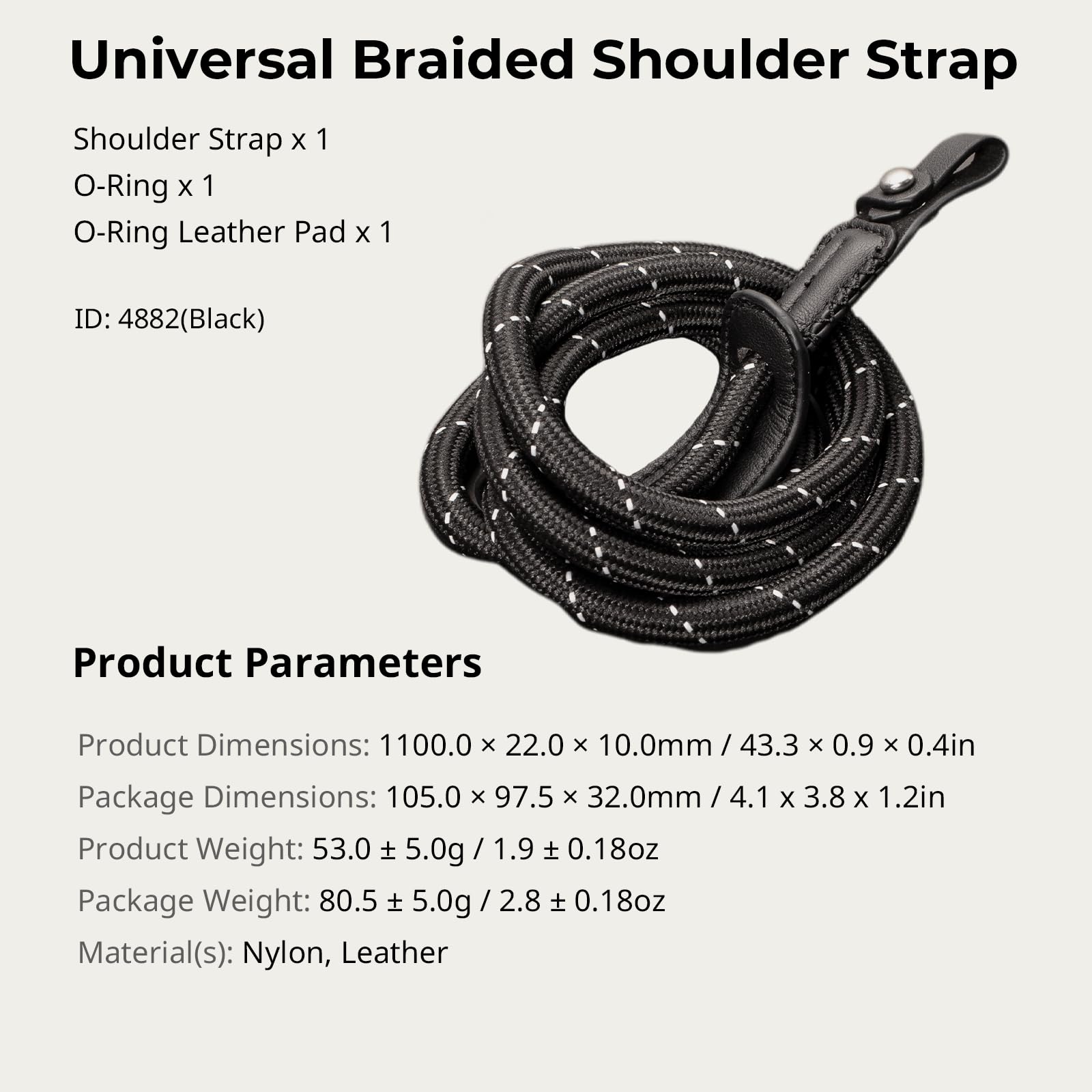 SMALLRIG Bandoulière pour appareil photo, Tressée Réglable avec Joint Torique et Coussinet en Cuir pour Appareil Photo Reflex Numérique ou sans Miroir, Noir - 4882