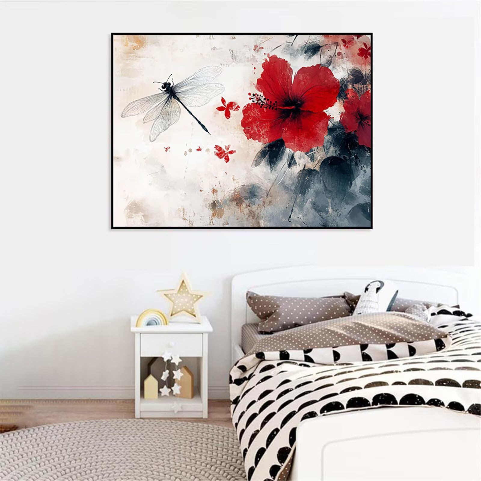 Peinture Numéros Adulte fleur libellule, Peinture Numero avec Pinceaux, Loisirs Créatifs Adultes, Design Moderne Esthétique, Décoration Murale pour Salon & Chambre Sans Châssis 50x70cm m5g-275
