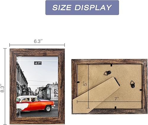 Miniatura 3 de VMUZEDER Juego de 3 portarretratos de 5 x 7, diseño rústico de madera con vidrio templado, para exhibir fotos de 4 x 6 pulgadas sin paspartú para