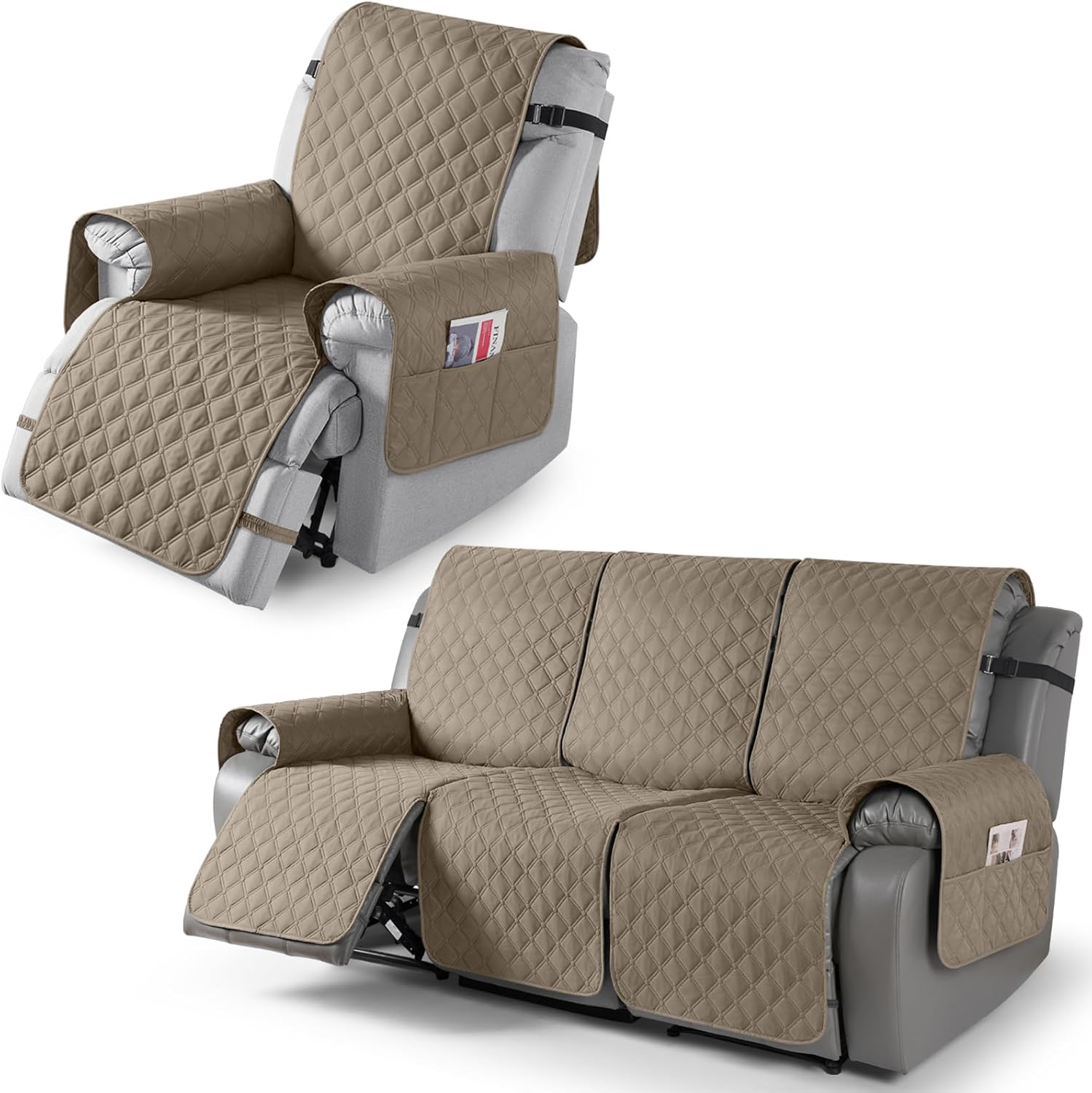 TAOCOCO 100% Waterproof Recliner Chair Cover & Recliner Couch Cover(Taupe)