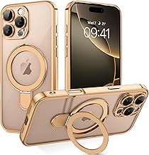 BENTOBEN Magnetic Case for iPhone 16 Pro [Compatible with Magsafe], Invisible Ring Stand Clear Back Soft TPU Plating Edge Military Grade Protection Shockproof Cover for iPhone 16 Pro, Desert Titanium