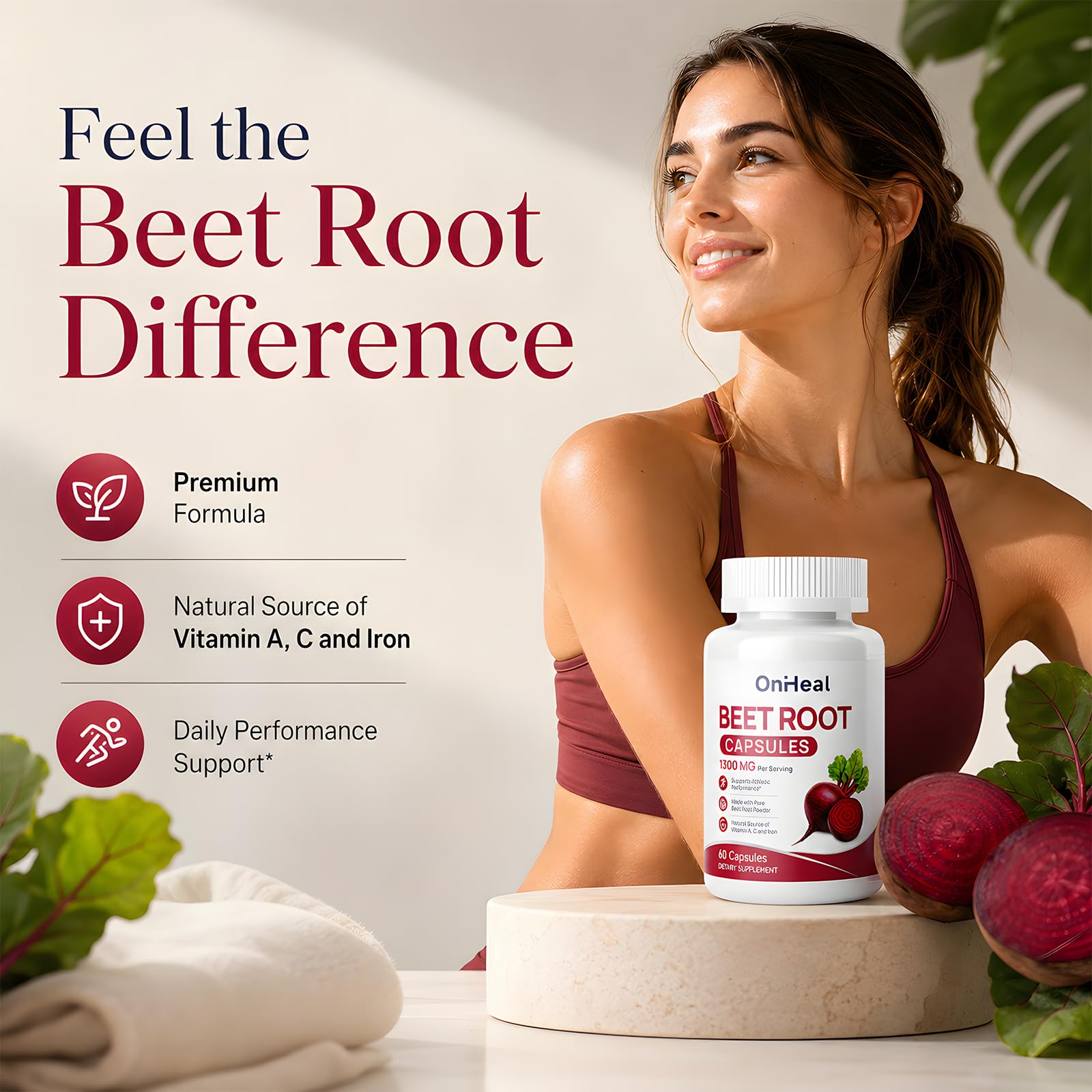 Beet Root Capsules, 1,300 mg of Pure Beet Root Powder per Serving, a Natural Source of Vitamins A, C, and Iron, Helps Promote Blood Circulation and Boost Energy, 60 Capsules — Amazon image 5