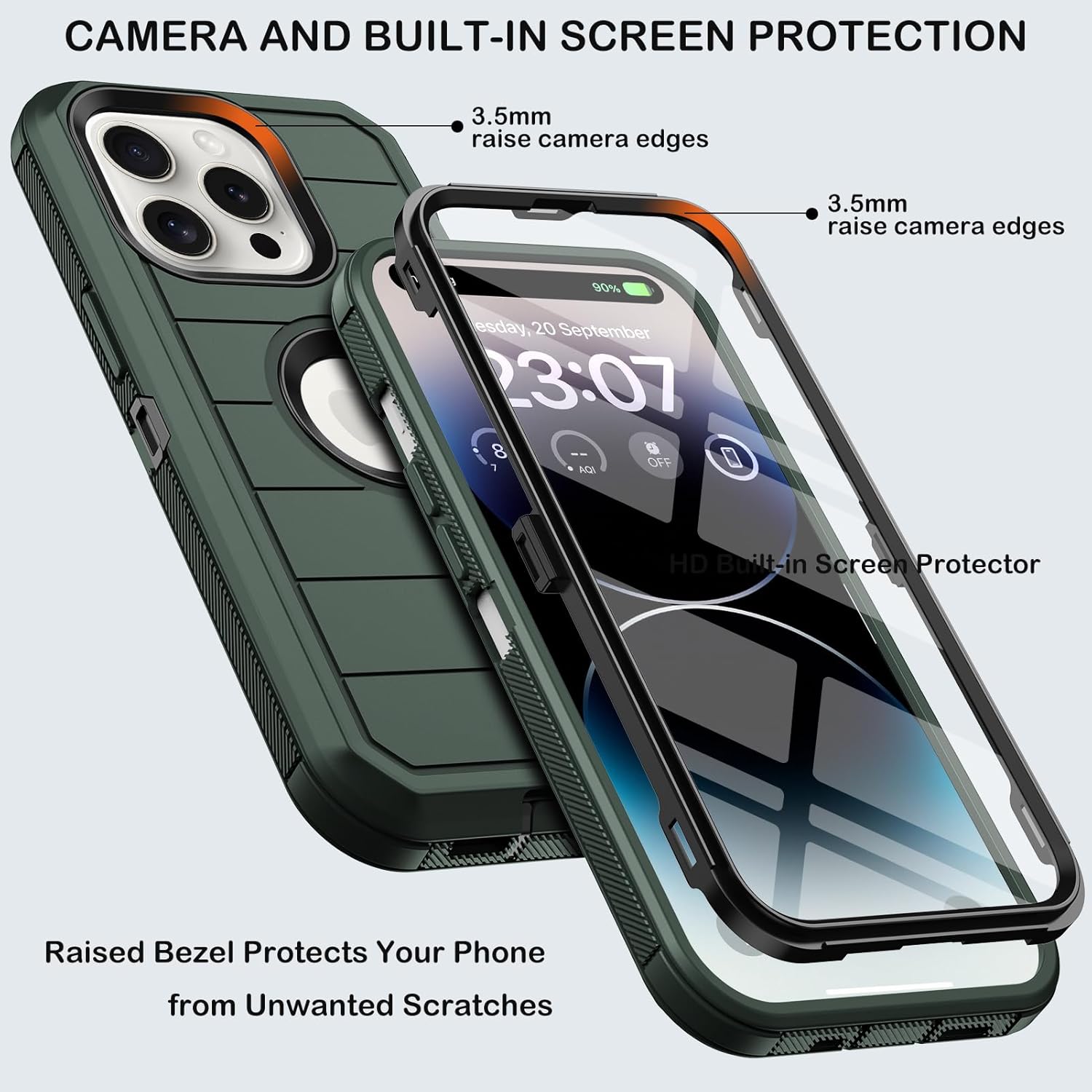for iPhone 14 Pro Max Case with Belt Clip Holster,Built-in Screen Protector,Heavy Duty Shockproof Drop Proof Military Grade Protective Cover with Kickstand for Apple 14 Pro Max (Dark Green) - Image 2