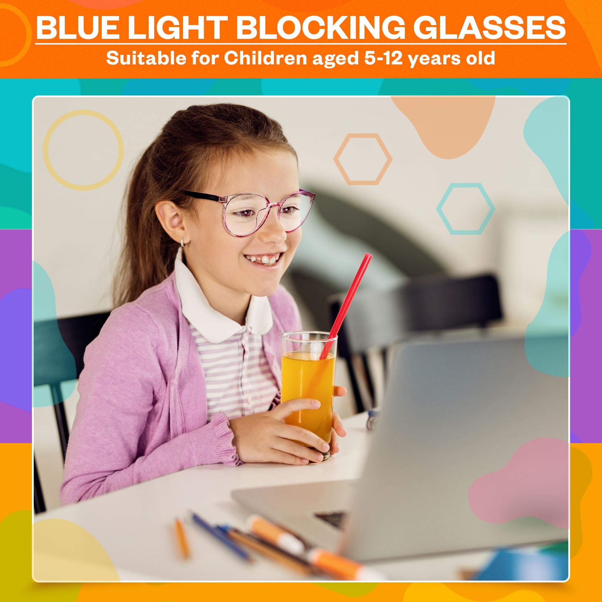 ATOM Gafas de bloqueo de luz azul para niños de 5 a 12 años | Gafas de montura para niños y niñas