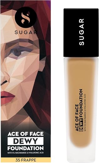 SUGAR Cosmetics Ace Of Face Dewy Foundation with 5% Niacinamide &amp; Hyaluronic Acid | Lasts upto 18hrs | 30 ml - 35 Frappe