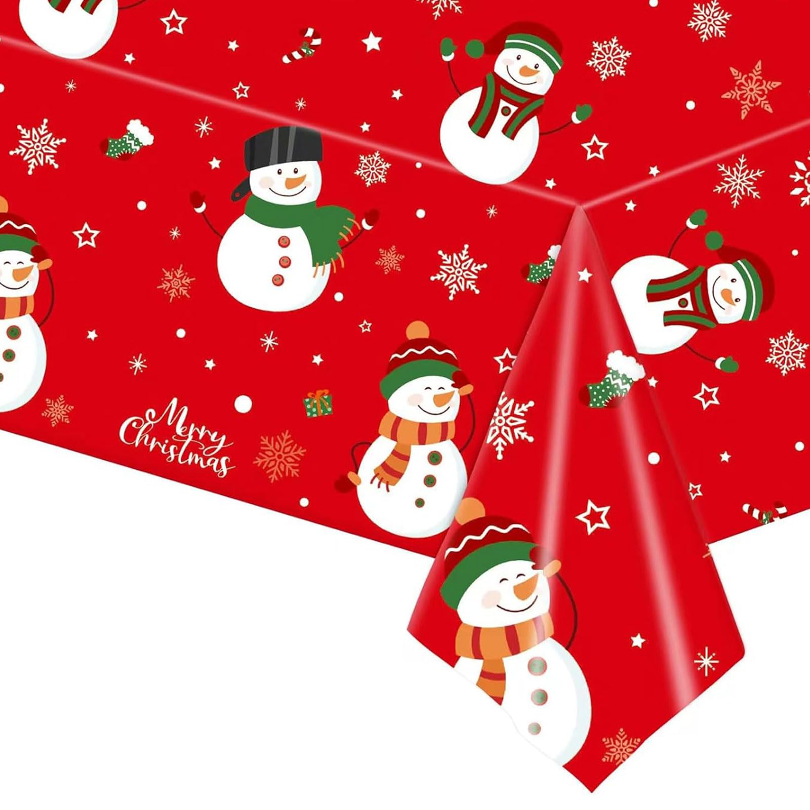 Ribsuqa Red Christmas Tablecloth, Christmas Tablecloth, 137 X 274 Cm, Tablecloth Christmas, Snowman Rectangular For Holiday, Winter Party Accessories, Snowman Tablecloth