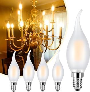 Dimmable CA11 E12 LED Candelabra Bulb, 40W Equivalent Frosted Chandelier Light Bulb, 4W 2700K Warm White 450LM CA11 Flame Tip Vintage Filament Candle Light, 4 Pack