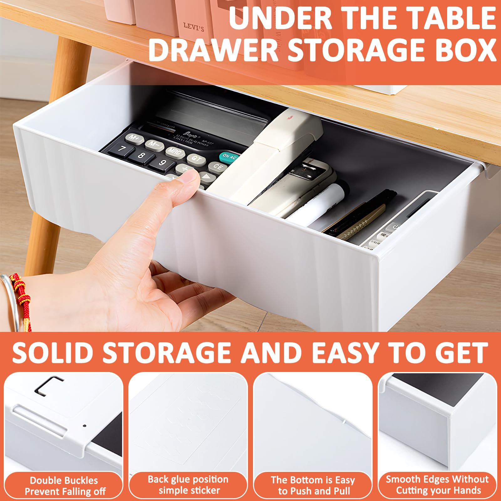ZLPBAO Cassetto Sotto Scrivania, 3 Pezzi Autoadesivo Organizer per Cassetti, Cassetto Extra Grandi e Grandi Autoadesivo, Cassetto Organizer Cassetti Nascosto Adesivo Da Scrivania per Casa e Ufficio