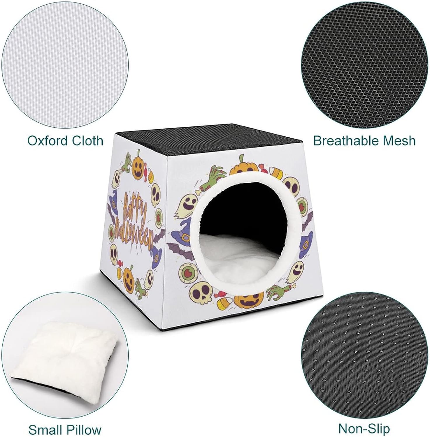 review Printed Cat Houses & Condos Lovely Foldable Cat Cube Cat Bed Sofa with Removable Pillow Cartoon Ghost Halloween