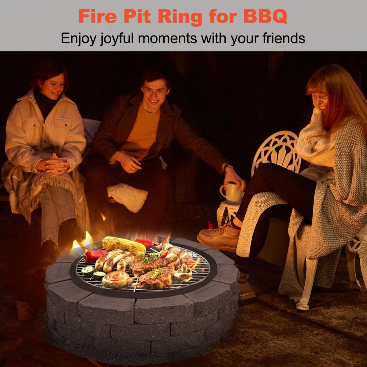 Koutemie Outdoor Fire Pit Ring Liner 40-Inch Outer/36-Inch Inner Diameter, Heavy Duty Solid Metal Steel Round Firepit Rim Insert for Outside DIY Campfire Ring Above or In-Ground, Black
